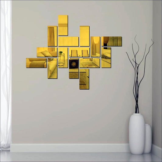 WALLSTICKERMART 21 Piece Gold Tile Acrylic Wall Mirror, Bathroom Mirror, Mirror for Bedroom, Wall Mirror for Hallway, livingroom, Kitchen (Large)