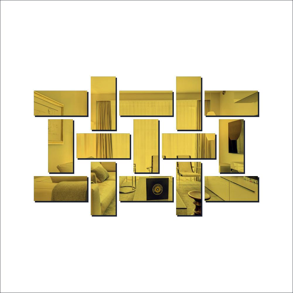 WALLSTICKERMART 21 Piece Gold Tile Acrylic Wall Mirror, Bathroom Mirror, Mirror for Bedroom, Wall Mirror for Hallway, livingroom, Kitchen (Large)