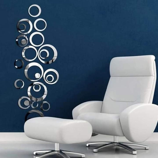 Silver Acrylic Mirror Rings(set of 24) - Wall Decor