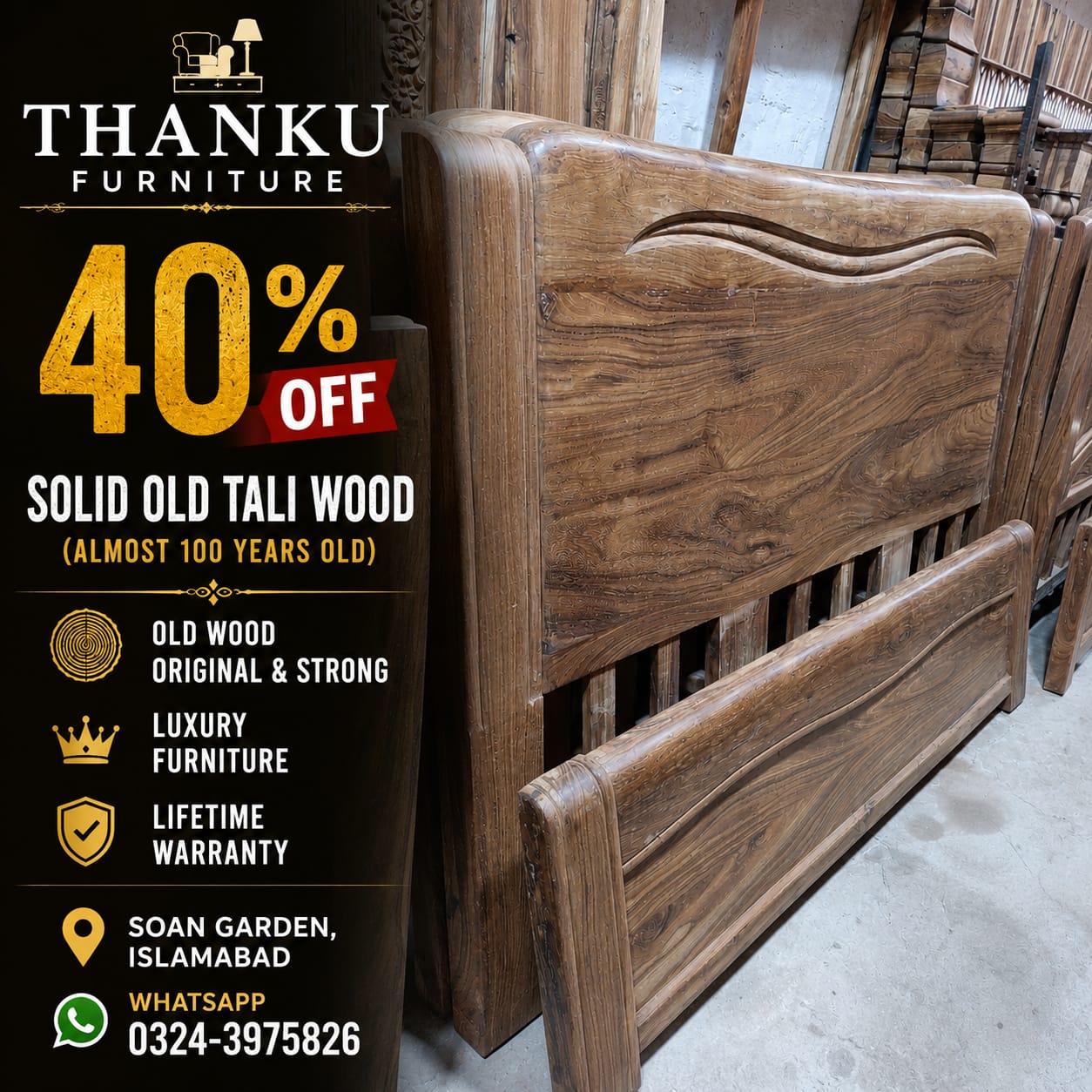 Luxury Sheesham Wood Bed Set – Glass Polish Finish