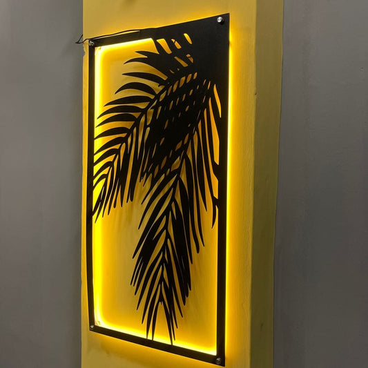 3D Bamboo Leaf Wall Decor Art with Neon Light