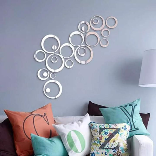 Silver Acrylic Mirror Rings(set of 24) - Wall Decor