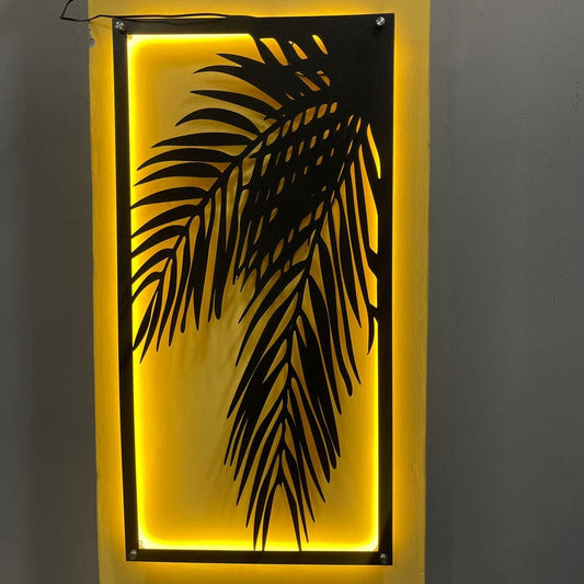 3D Bamboo Leaf Wall Decor Art with Neon Light