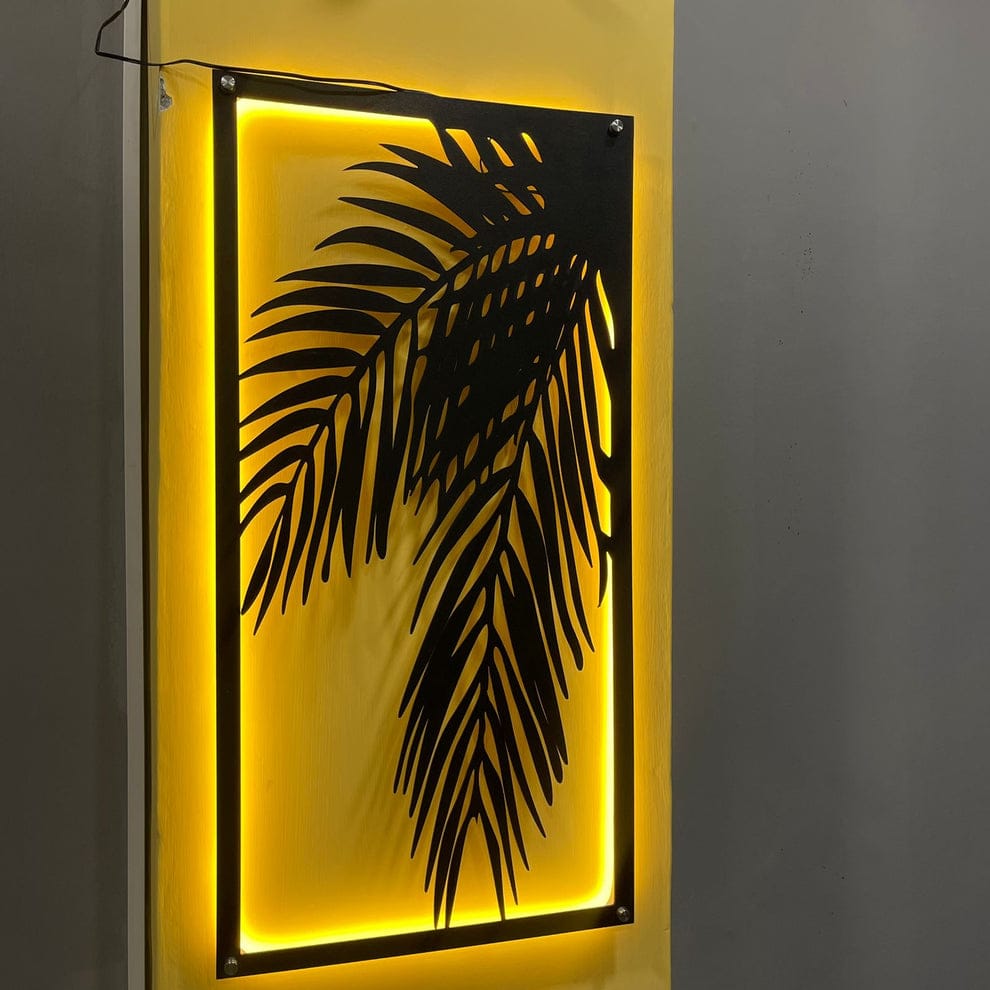 3D Bamboo Leaf Wall Decor Art with Neon Light